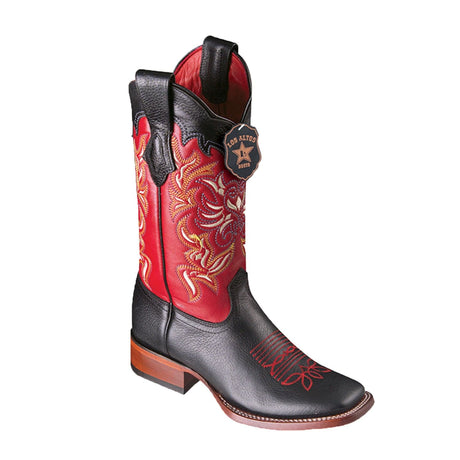 Los Altos Boots Boots Women's Genuine Grisly Leather Wide Square Toe Boots Black Color - Los Altos Boots