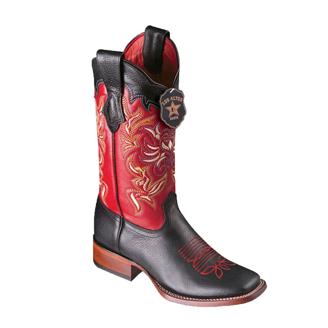 Los Altos Boots Boots Women's Genuine Grisly Leather Wide Square Toe Boots Black Color - Los Altos Boots