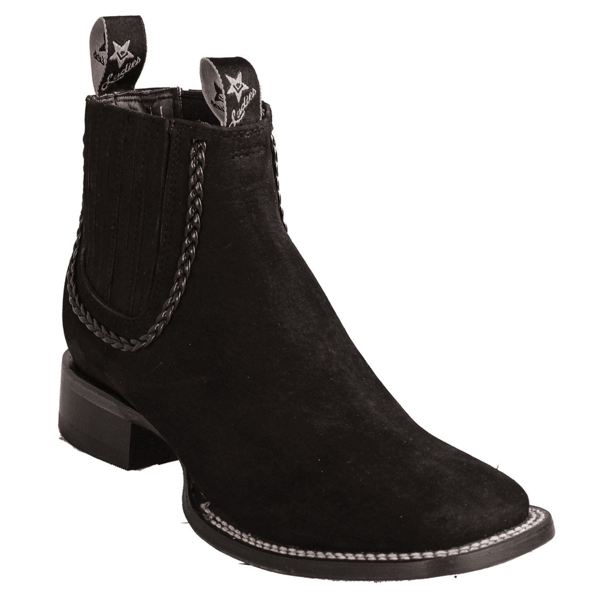 Women´s Genuine Nobuck Leather Wide Square Toe Ankle Boots Black Color - Los Altos Boots