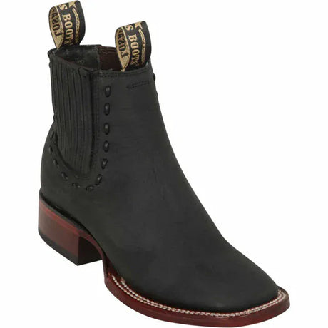 Women´s Genuine Nobuck Leather Wide Square Toe Ankle Boots Black Color - Los Altos Boots