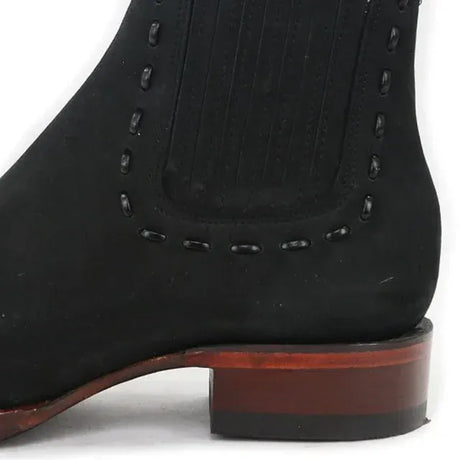 Women´s Genuine Nobuck Leather Wide Square Toe Ankle Boots Black Color - Los Altos Boots
