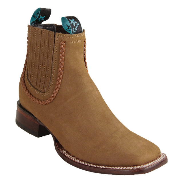 Women´s Genuine Nobuck Leather Wide Square Toe Ankle Boots Taupe Color - Los Altos Boots