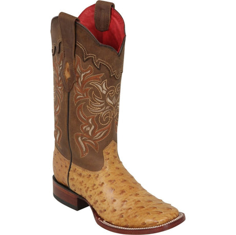 Los Altos Boots Boots Women's Genuine Ostrich Skin Wide Square Toe Boots Amber Color - Los Altos Boots