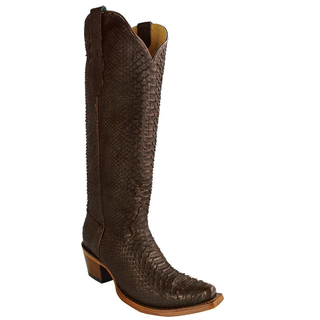 Los Altos Boots Boots Women's Genuine Python Skin Snip Toe Tall Boots Nobuck Brown Color - Los Altos Boots