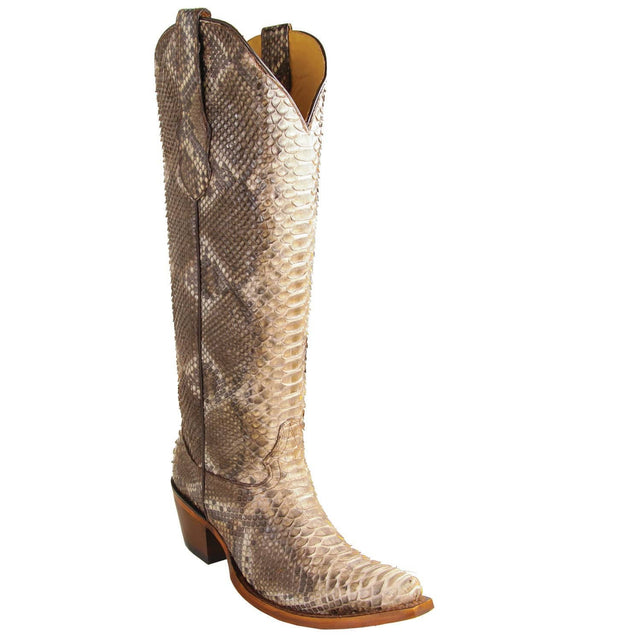 Los Altos Boots Boots Women's Genuine Python Skin Snip Toe Tall Boots Rustic Brown Color - Los Altos Boots