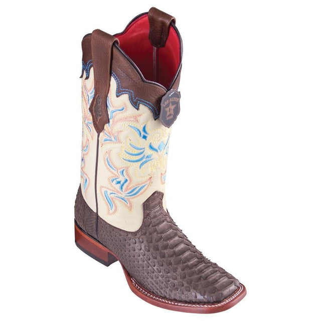 Los Altos Boots Boots Women's Genuine Python Skin Wide Square Toe Boots Nobuck Brown Color - Los Altos Boots