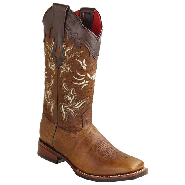 Los Altos Boots Boots Women's Genuine Rage Leather Wide Square Toe Boots Walnut Color - Los Altos Boots