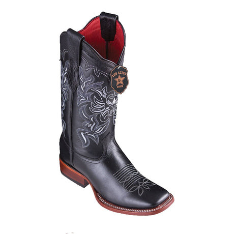 Los Altos Boots Boots Women's Genuine Vergel Leather Wide Square Toe Boots Black Color - Los Altos Boots