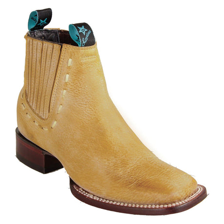 Women´s Genuine Vintage Leather Wide Square Toe Ankle Boots Honey Color - Los Altos Boots