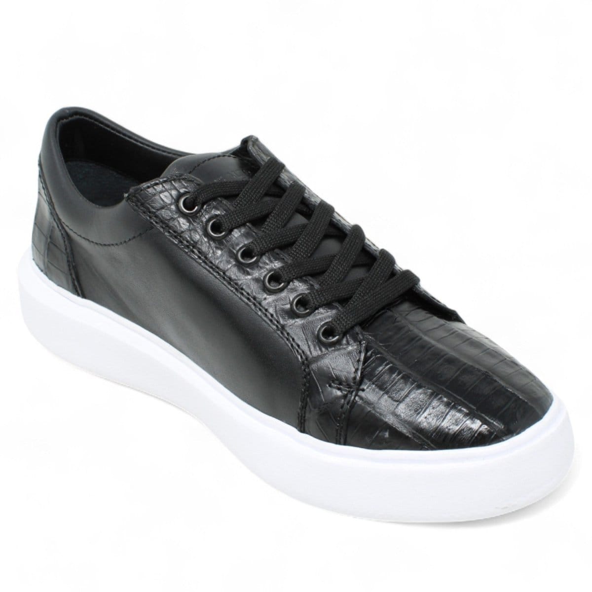 Los Altos Boots Shoes Men's Genuine Caiman Belly Skin and Leather Sneaker Casual Shoe Black Color - Los Altos Boots