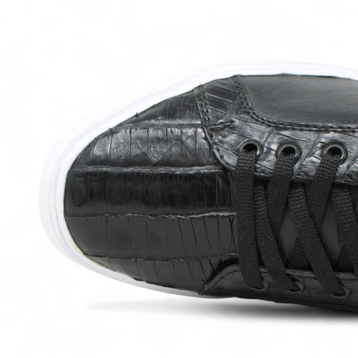 Los Altos Boots Shoes Men's Genuine Caiman Belly Skin and Leather Sneaker Casual Shoe Black Color - Los Altos Boots