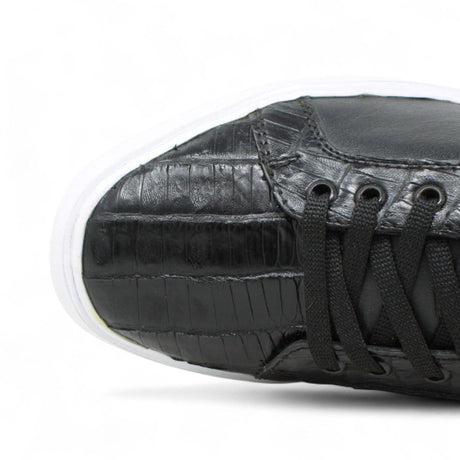 Los Altos Boots Shoes Men's Genuine Caiman Belly Skin and Leather Sneaker Casual Shoe Black Color - Los Altos Boots