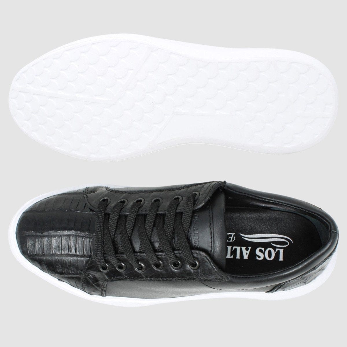 Los Altos Boots Shoes Men's Genuine Caiman Belly Skin and Leather Sneaker Casual Shoe Black Color - Los Altos Boots