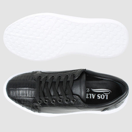Los Altos Boots Shoes Men's Genuine Caiman Belly Skin and Leather Sneaker Casual Shoe Black Color - Los Altos Boots
