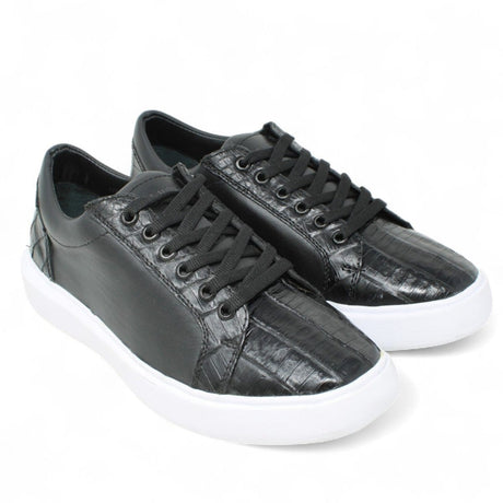 Los Altos Boots Shoes Men's Genuine Caiman Belly Skin and Leather Sneaker Casual Shoe Black Color - Los Altos Boots