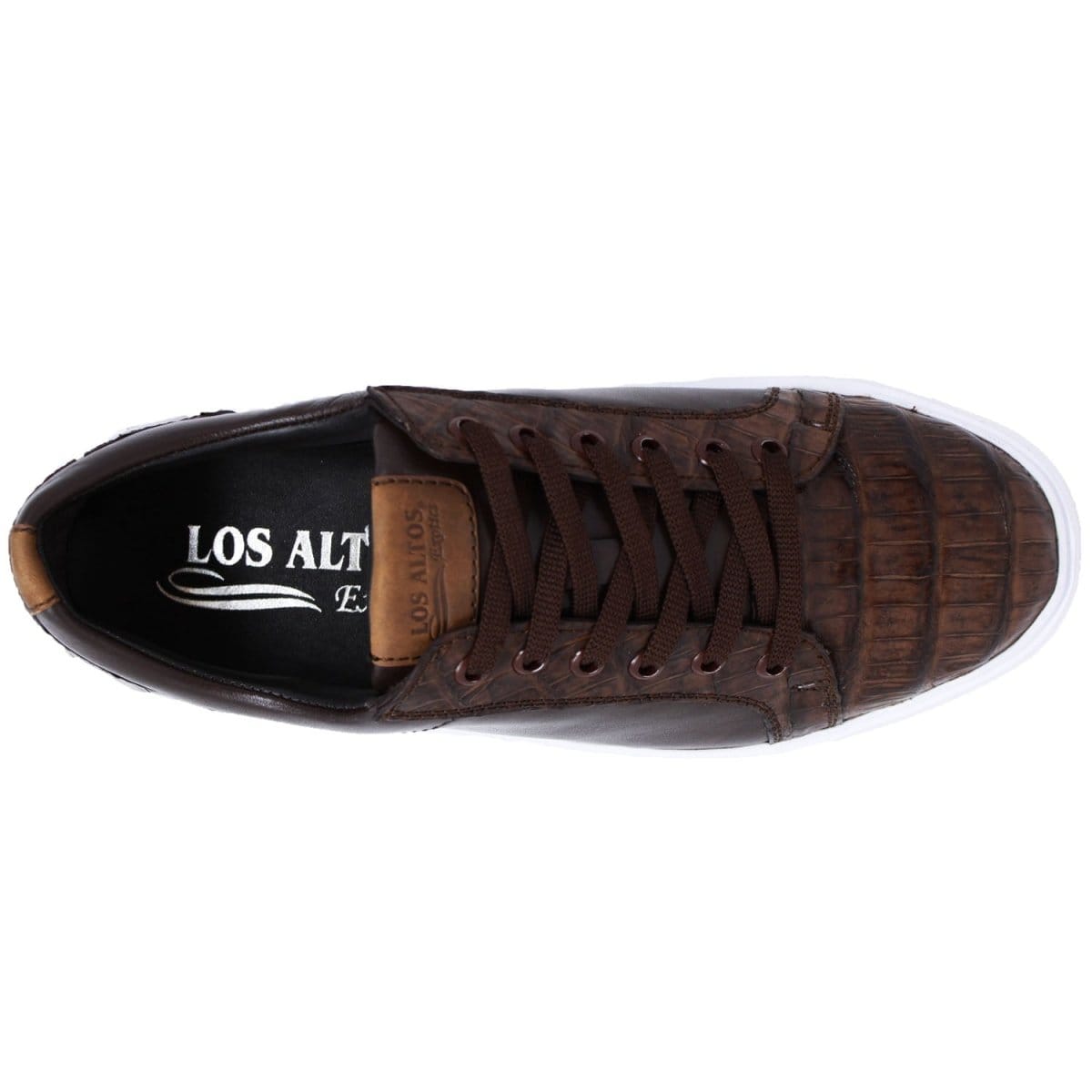 Los Altos Boots Shoes Men's Genuine Caiman Belly Skin and Leather Sneaker Casual Shoe Brown Color - Los Altos Boots