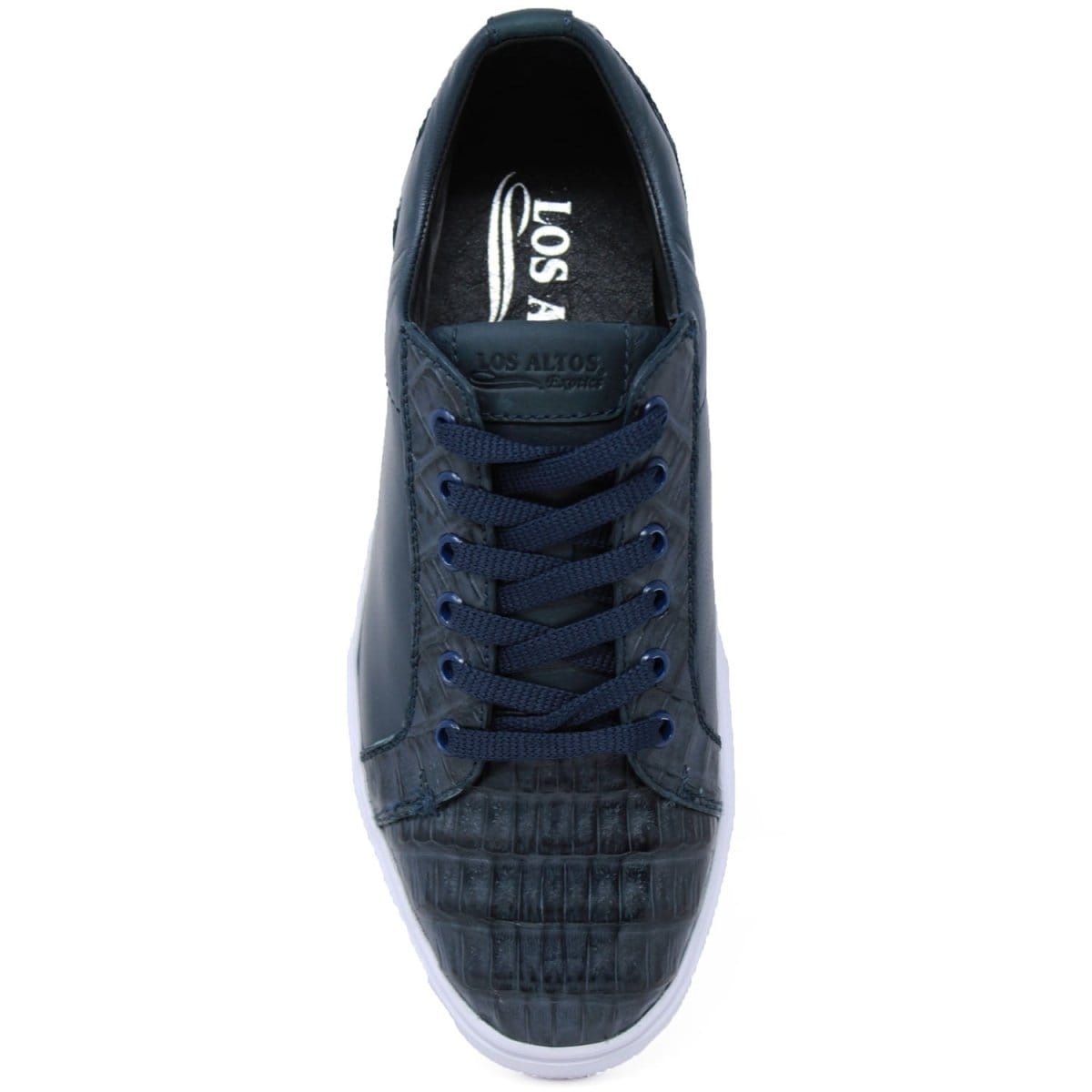 Los Altos Boots Shoes Men's Genuine Caiman Belly Skin and Leather Sneaker Casual Shoe Navy Color - Los Altos Boots