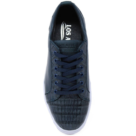 Los Altos Boots Shoes Men's Genuine Caiman Belly Skin and Leather Sneaker Casual Shoe Navy Color - Los Altos Boots