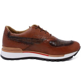 Los Altos Boots Shoes Men's Genuine Caiman Belly Skin and Leather Tennis Casual Shoes Faded Brown Color - Los Altos Boots