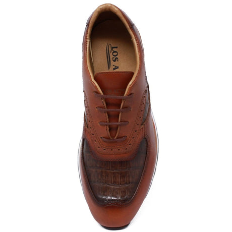 Los Altos Boots Shoes Men's Genuine Caiman Belly Skin and Leather Tennis Casual Shoes Faded Brown Color - Los Altos Boots