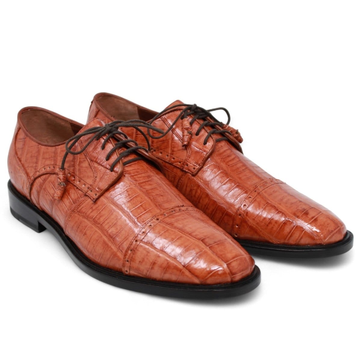 Los Altos Boots Shoes Men's Genuine Caiman Belly Skin Dress Shoes Cognac Color - Los Altos Boots