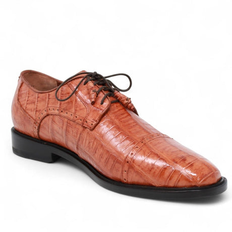 Los Altos Boots Shoes Men's Genuine Caiman Belly Skin Dress Shoes Cognac Color - Los Altos Boots