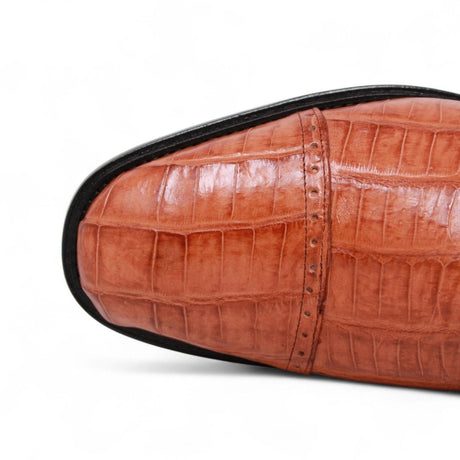 Los Altos Boots Shoes Men's Genuine Caiman Belly Skin Dress Shoes Cognac Color - Los Altos Boots