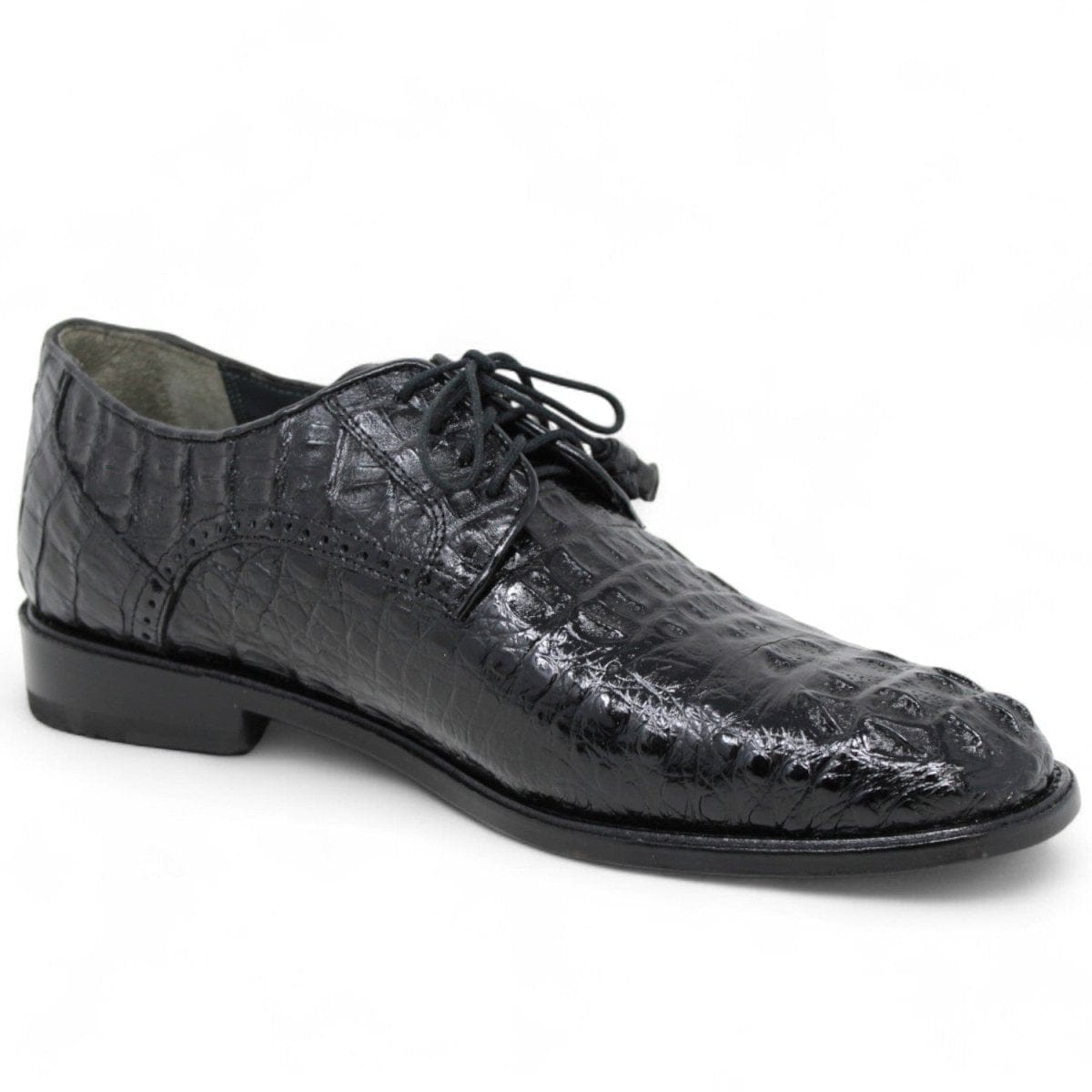 Los Altos Boots Shoes Men's Genuine Caiman Hornback Skin Dress Shoes Black Color - Los Altos Boots