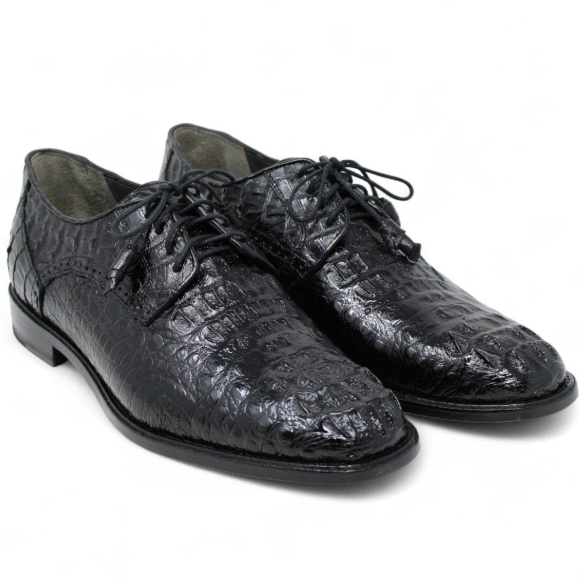 Los Altos Boots Shoes Men's Genuine Caiman Hornback Skin Dress Shoes Black Color - Los Altos Boots