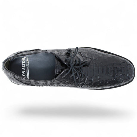 Los Altos Boots Shoes Men's Genuine Caiman Hornback Skin Dress Shoes Black Color - Los Altos Boots