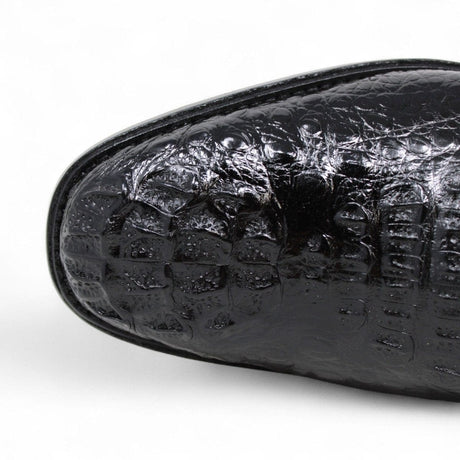 Los Altos Boots Shoes Men's Genuine Caiman Hornback Skin Dress Shoes Black Color - Los Altos Boots