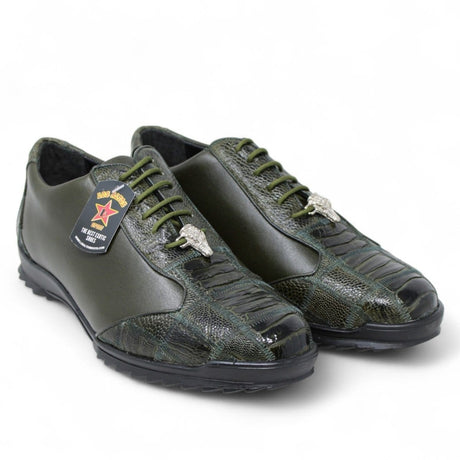 Los Altos Boots Shoes Men's Genuine Ostrich Leg Skin Casual Shoes Olive Green Color - Los Altos Boots