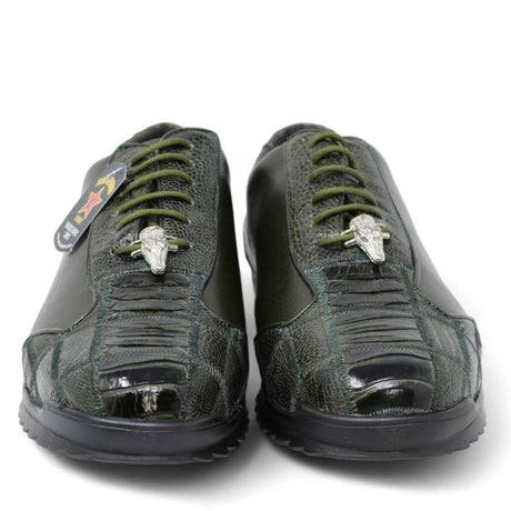 Los Altos Boots Shoes Men's Genuine Ostrich Leg Skin Casual Shoes Olive Green Color - Los Altos Boots