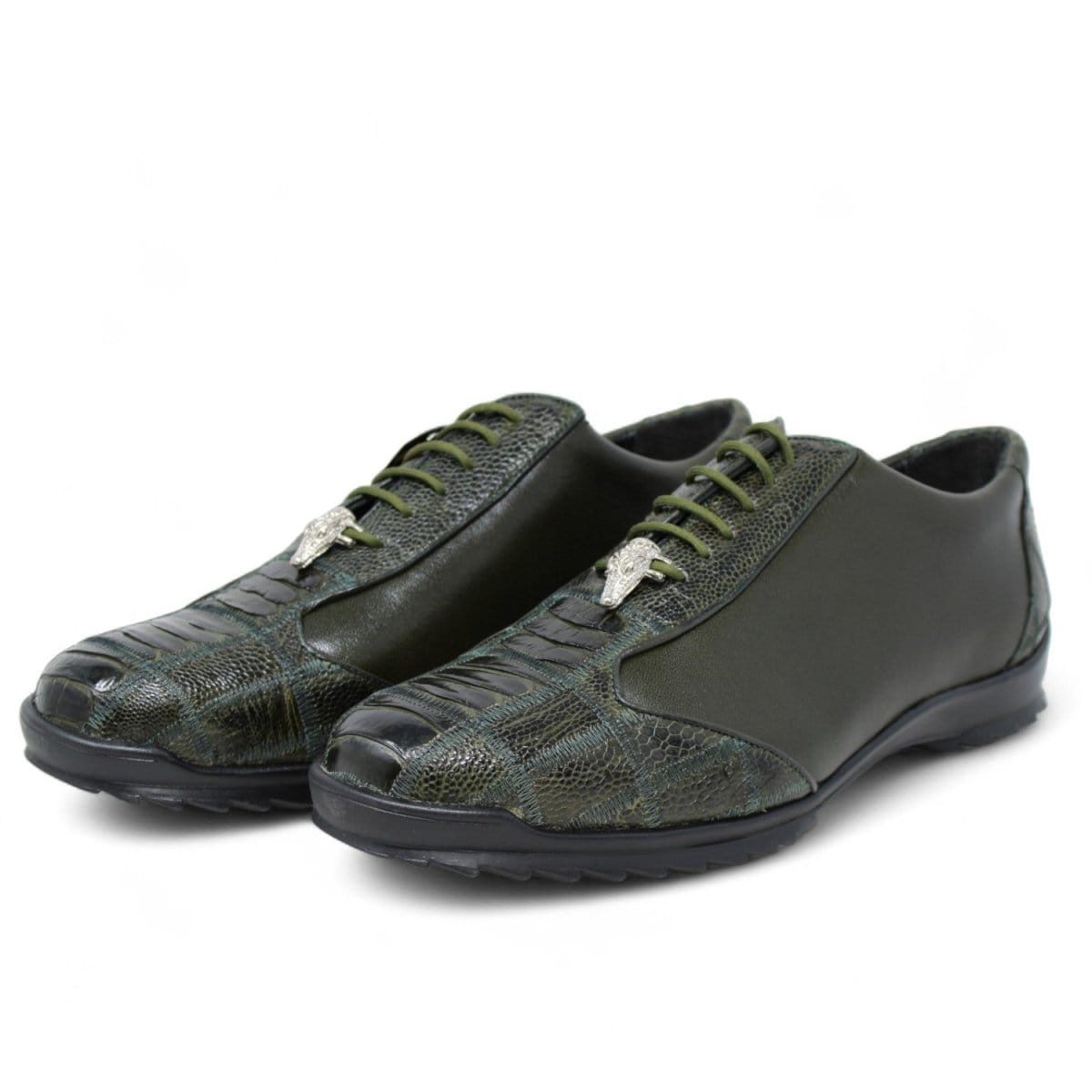 Los Altos Boots Shoes Men's Genuine Ostrich Leg Skin Casual Shoes Olive Green Color - Los Altos Boots