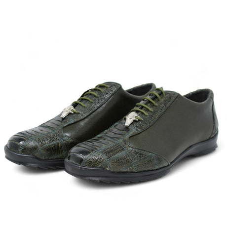 Los Altos Boots Shoes Men's Genuine Ostrich Leg Skin Casual Shoes Olive Green Color - Los Altos Boots