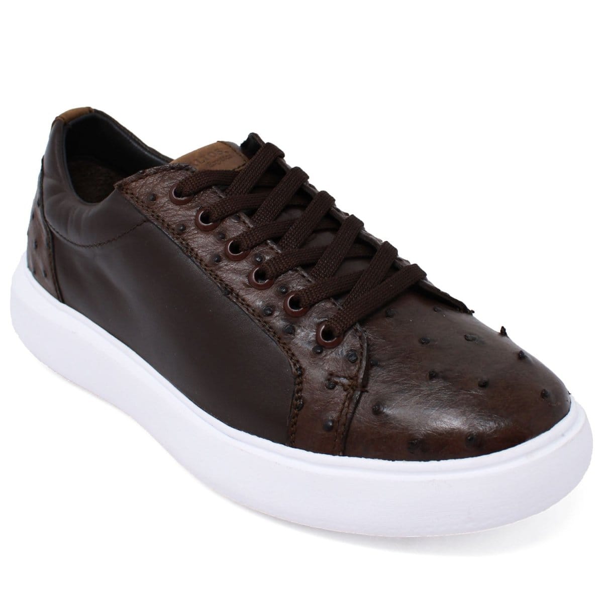 Los Altos Boots Shoes Men's Genuine Ostrich Skin and Leather Sneaker Casual Shoe Brown Color - Los Altos Boots