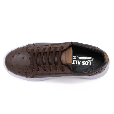 Los Altos Boots Shoes Men's Genuine Ostrich Skin and Leather Sneaker Casual Shoe Brown Color - Los Altos Boots