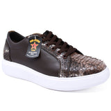 Los Altos Boots Shoes Men's Genuine Python Skin and Leather Sneaker Casual Shoe Rustic Brown Color - Los Altos Boots