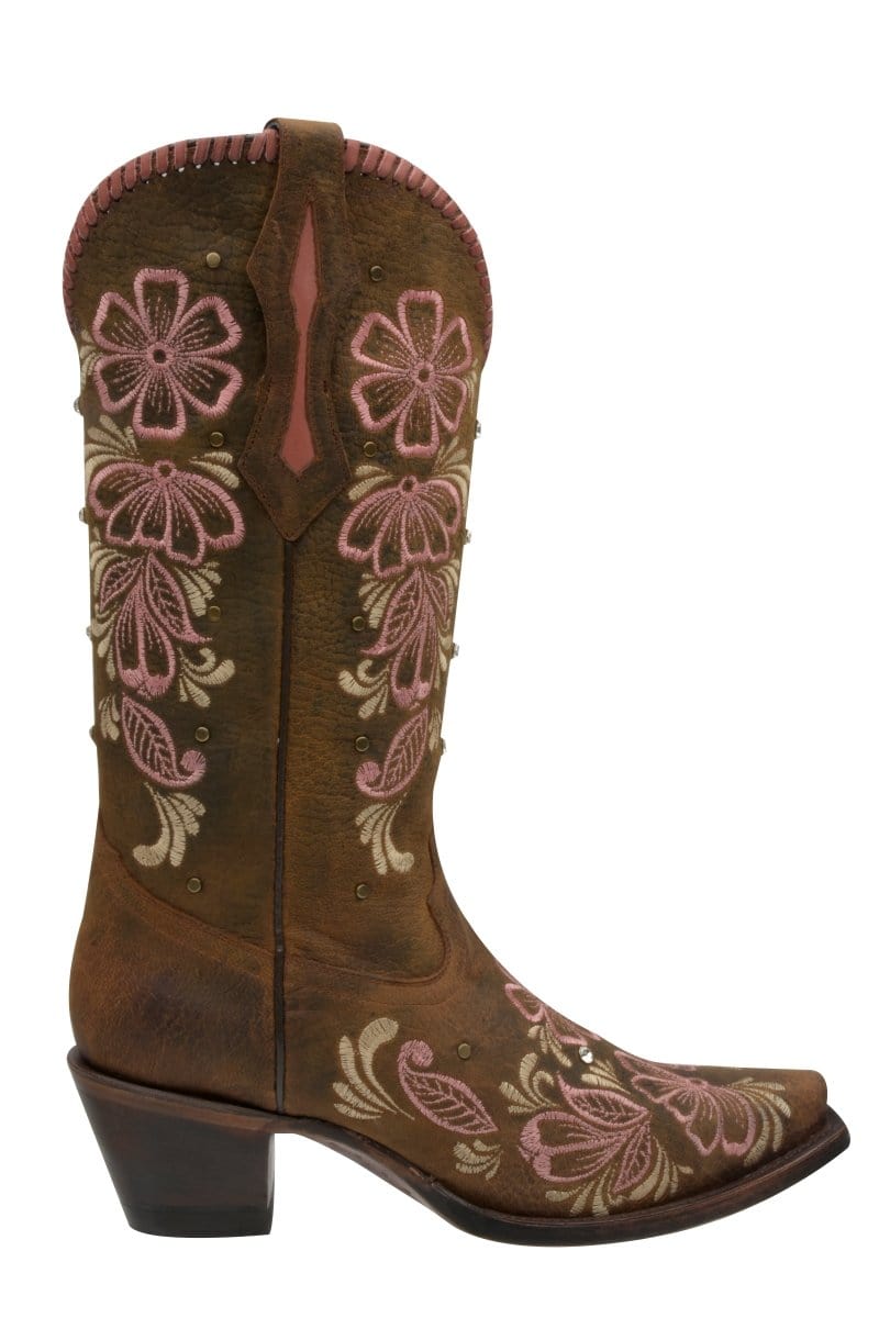Rudel & Co. Boots Women's Genuine Leather Snip Toe Boots Walnut and Pink Color- Ive West right side view