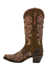 Rudel & Co. Boots Women's Genuine Leather Snip Toe Boots Walnut and Pink Color- Ive West left side view