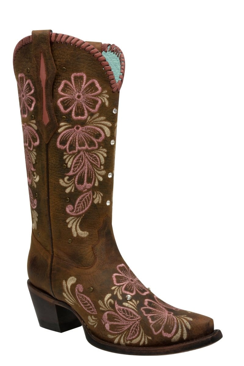 Rudel & Co. Boots Women's Genuine Leather Snip Toe Boots Walnut and Pink Color- Ive West side view