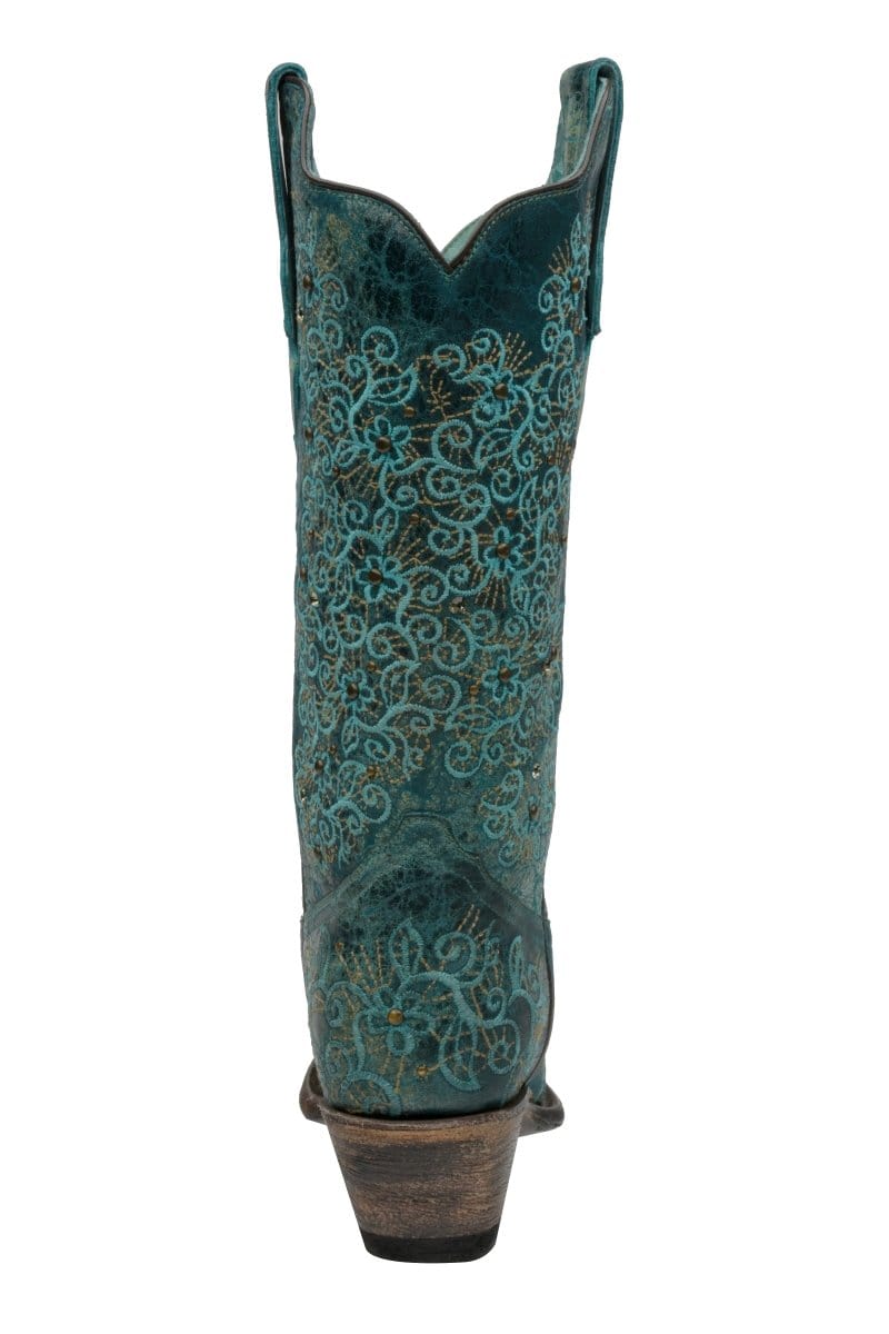 Rudel & Co. Boots Women's Genuine Leather Snip Toe Boots Turquoise Color- Ive West back view