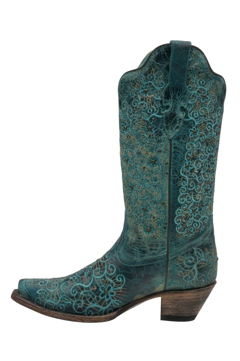 Rudel & Co. Boots Women's Genuine Leather Snip Toe Boots Turquoise Color- Ive West left side view