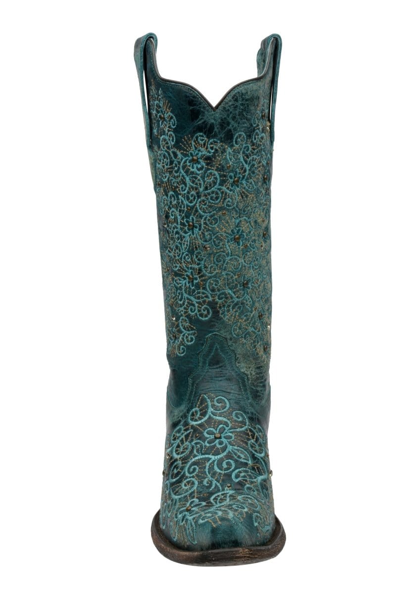 Rudel & Co. Boots Women's Genuine Leather Snip Toe Boots Turquoise Color- Ive West front view
