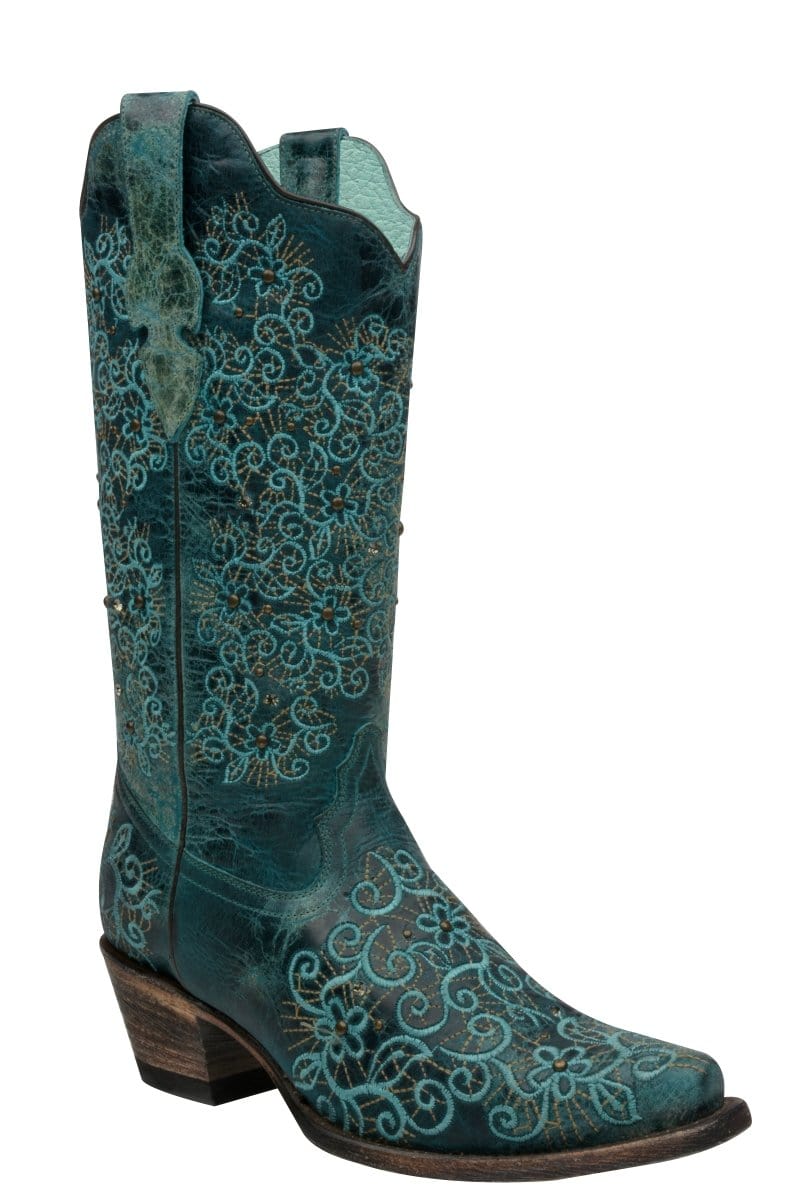 Rudel & Co. Boots Women's Genuine Leather Snip Toe Boots Turquoise Color- Ive West side view