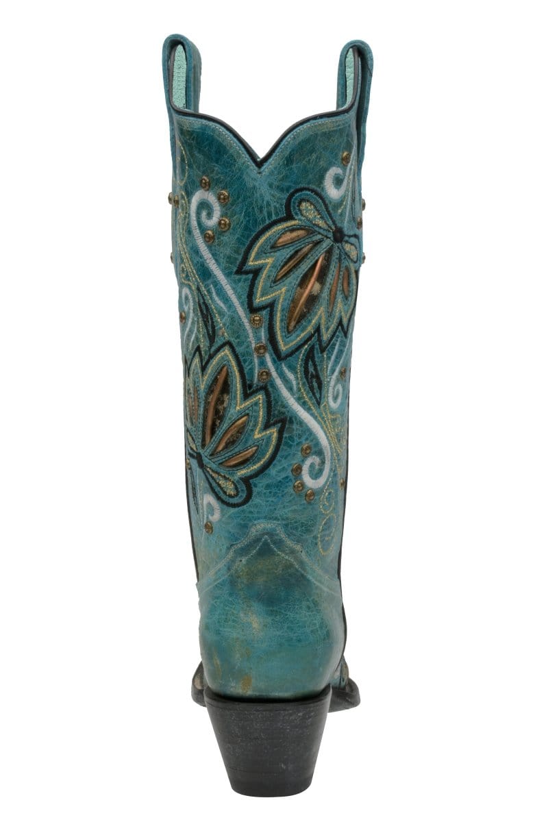 Rudel & Co. Boots Women's Genuine Leather Snip Toe Boots Turquoise Color- Ive West back view