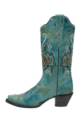 Rudel & Co. Boots Women's Genuine Leather Snip Toe Boots Turquoise Color- Ive West left side view