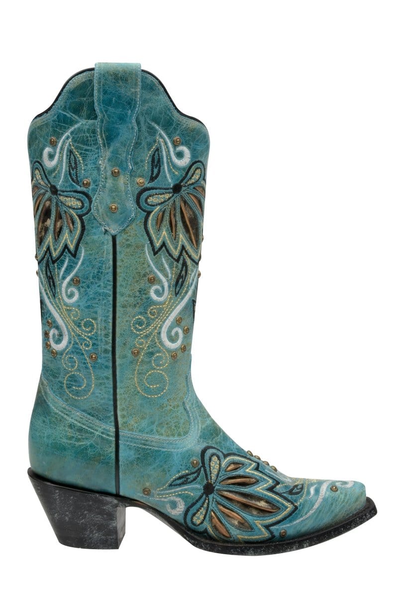 Rudel & Co. Boots Women's Genuine Leather Snip Toe Boots Turquoise Color- Ive West right side view