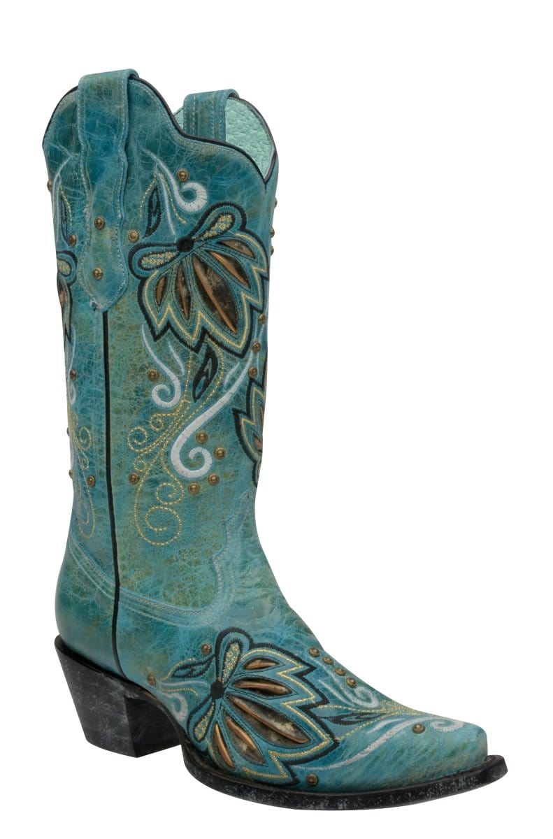 Rudel & Co. Boots Women's Genuine Leather Snip Toe Boots Turquoise Color- Ive West side view