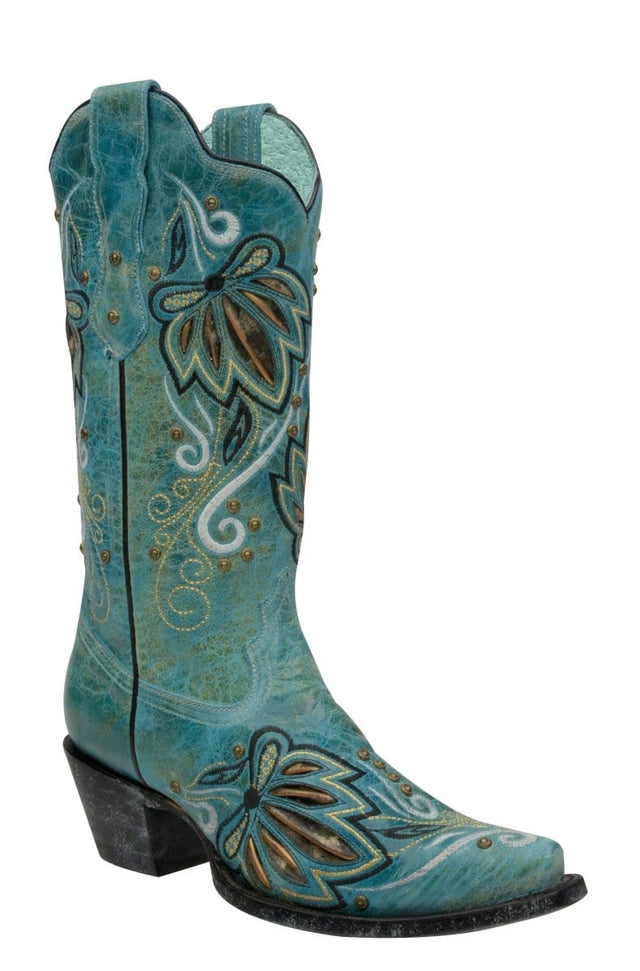 Rudel & Co. Boots Women's Genuine Leather Snip Toe Boots Turquoise Color- Ive West side view